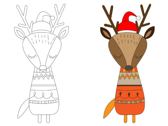 Cute Reindeer Coloring Christmas Hats Graphics