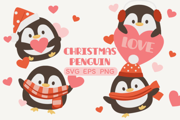 Penguin with Heart in Christmas Theme: A Versatile Graphics Illustration